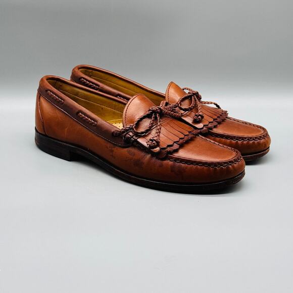 Allen Edmonds Shoes Men 8.5 Brown Leather Loafer Woodstock Kiltie Tassel Slip On - Picture 1 of 11